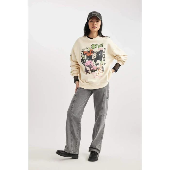 B8652 Coool Oversize Fit Baskılı Kalın Sweatshirt