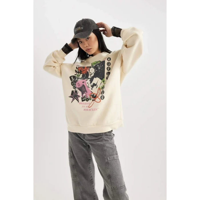 B8652 Coool Oversize Fit Baskılı Kalın Sweatshirt