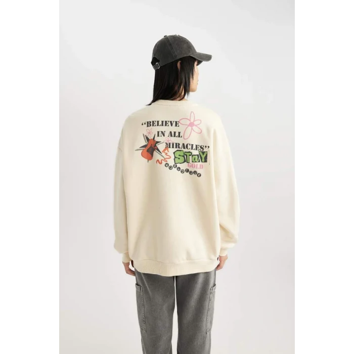 B8652 Coool Oversize Fit Baskılı Kalın Sweatshirt