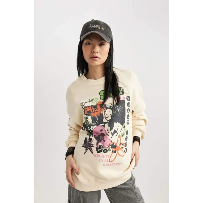 B8652 Coool Oversize Fit Baskılı Kalın Sweatshirt