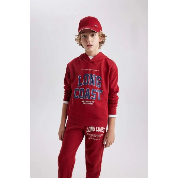 B8987 Baskılı Kapüşonlu Kalın Sweatshirt