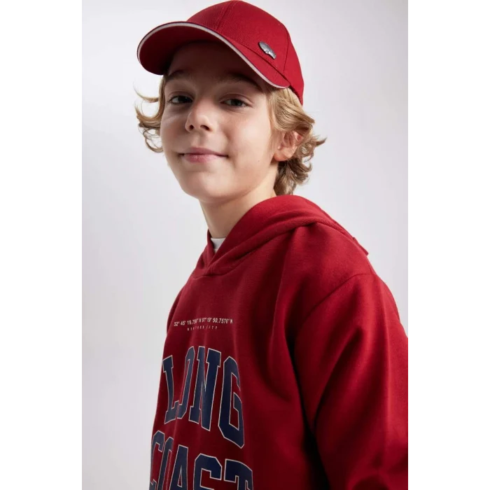 B8987 Baskılı Kapüşonlu Kalın Sweatshirt