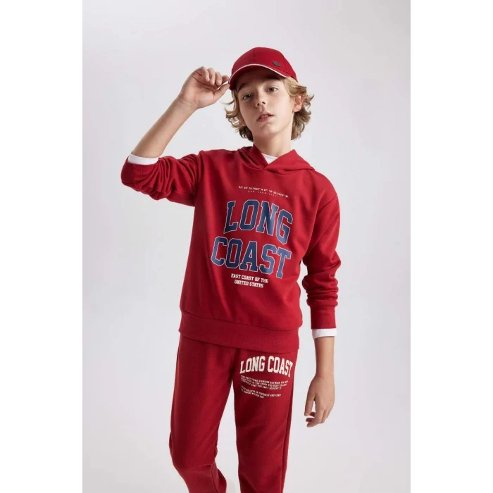 B8987 Baskılı Kapüşonlu Kalın Sweatshirt