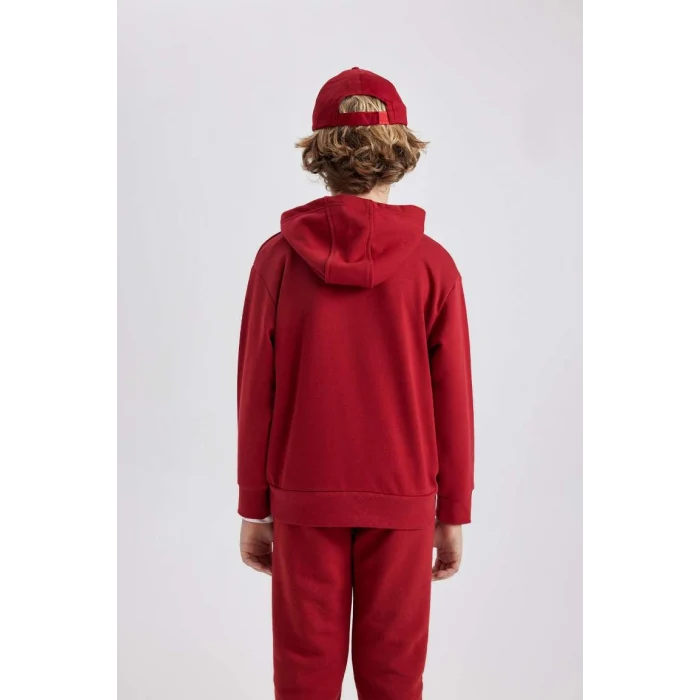 B8987 Baskılı Kapüşonlu Kalın Sweatshirt