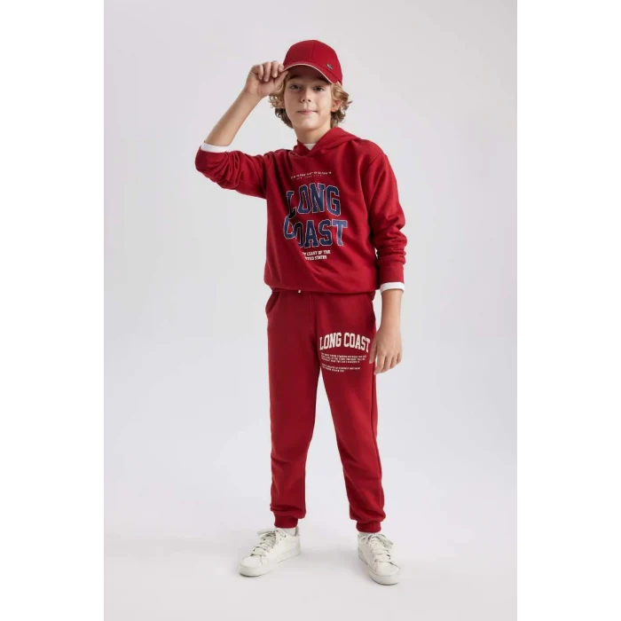 B8987 Baskılı Kapüşonlu Kalın Sweatshirt