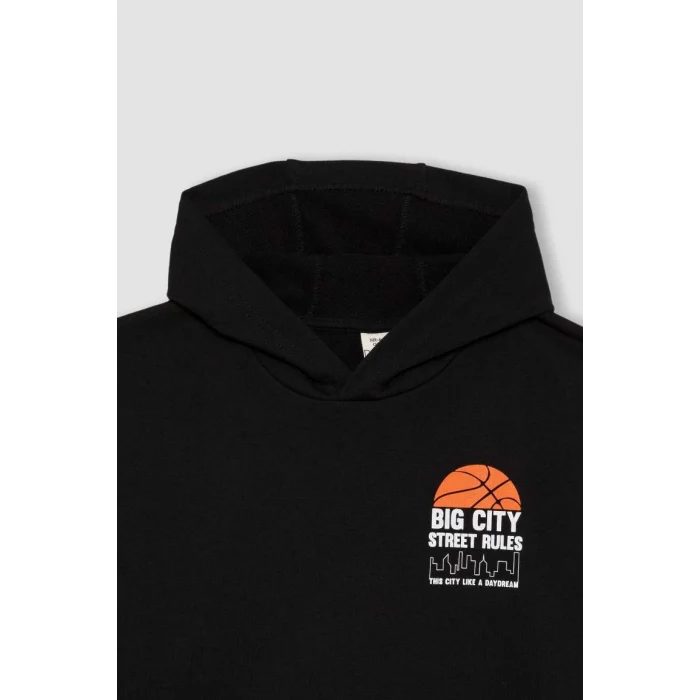 B8996 Baskılı Kapüşonlu Kalın Sweatshirt