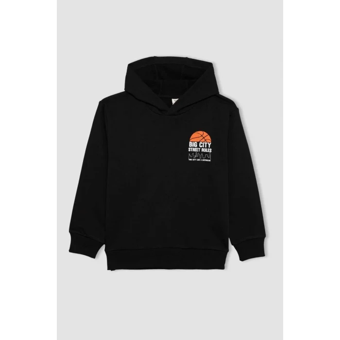 B8996 Baskılı Kapüşonlu Kalın Sweatshirt