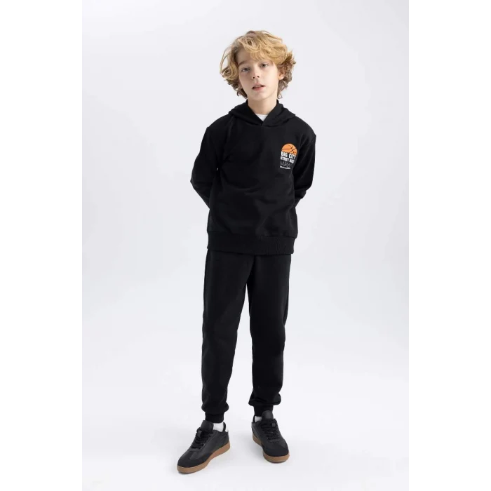 B8996 Baskılı Kapüşonlu Kalın Sweatshirt