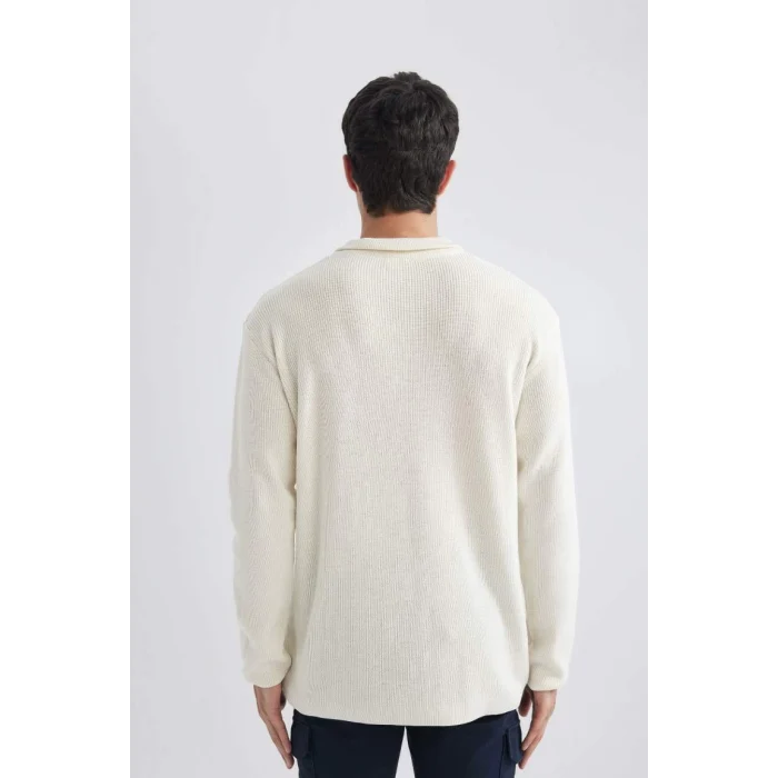 B9706 Standart Fit Normal Kesim Bato Yaka Fermuarlı Düz Kazak