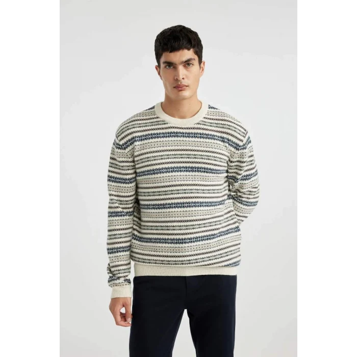 B9716 Standart Fit Normal Kesim Bisiklet Yaka Desenli Triko Kazak