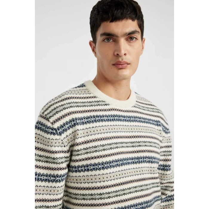 B9716 Standart Fit Normal Kesim Bisiklet Yaka Desenli Triko Kazak