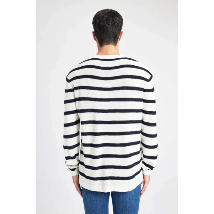 B9724 Standart Fit Normal Kesim Bisiklet Yaka Triko Çizgili Kazak