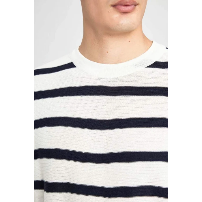 B9724 Standart Fit Normal Kesim Bisiklet Yaka Triko Çizgili Kazak