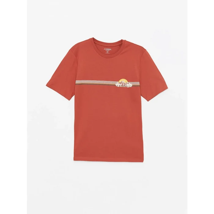 SOUTHBLUE Turuncu Bisiklet Yaka Kısa Kollu Baskılı Penye Erkek Tişört