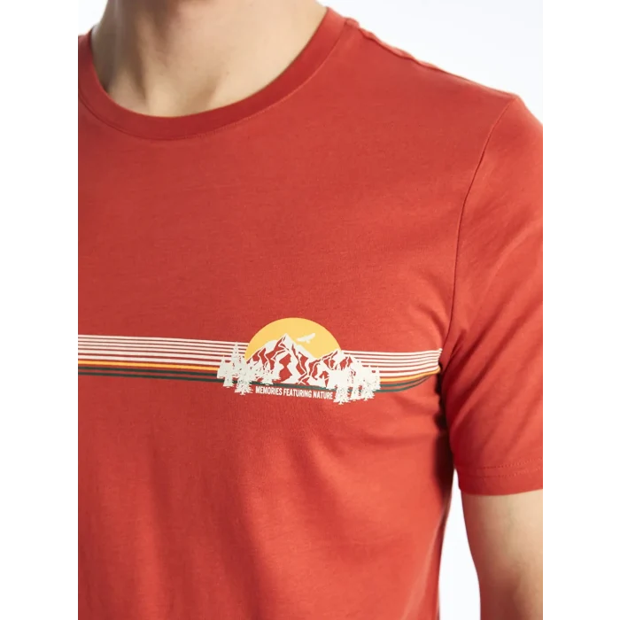 SOUTHBLUE Turuncu Bisiklet Yaka Kısa Kollu Baskılı Penye Erkek Tişört