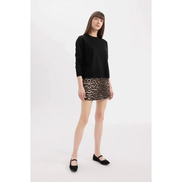 C0058 Siyah Regular Fit Yumuşak Dokulu Bisiklet Yaka Basic Düz Triko Kazak