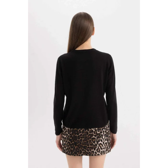 C0058 Siyah Regular Fit Yumuşak Dokulu Bisiklet Yaka Basic Düz Triko Kazak