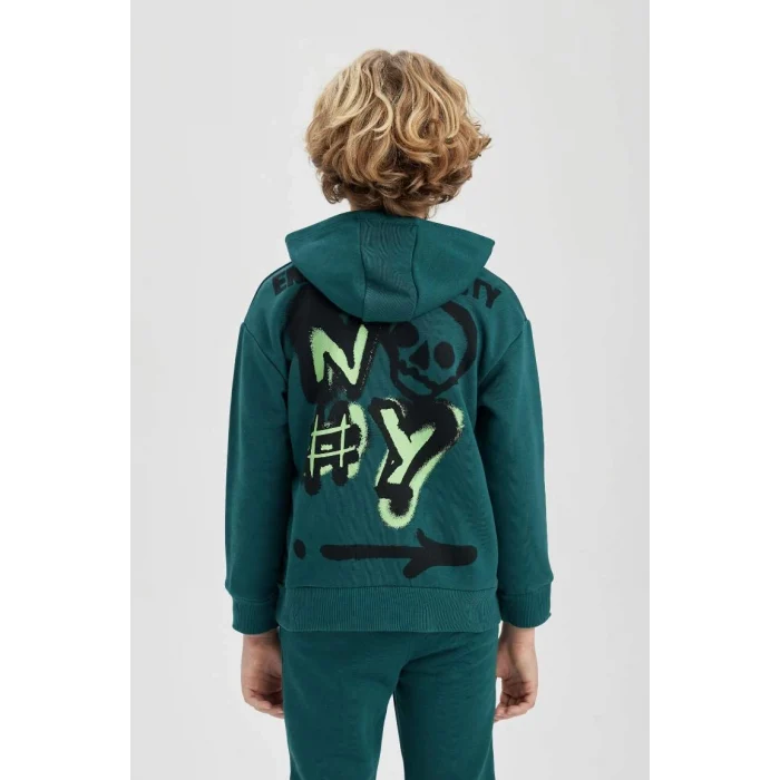 C0354 Oversize Fit Sırt Baskılı Kapüşonlu Sweatshirt