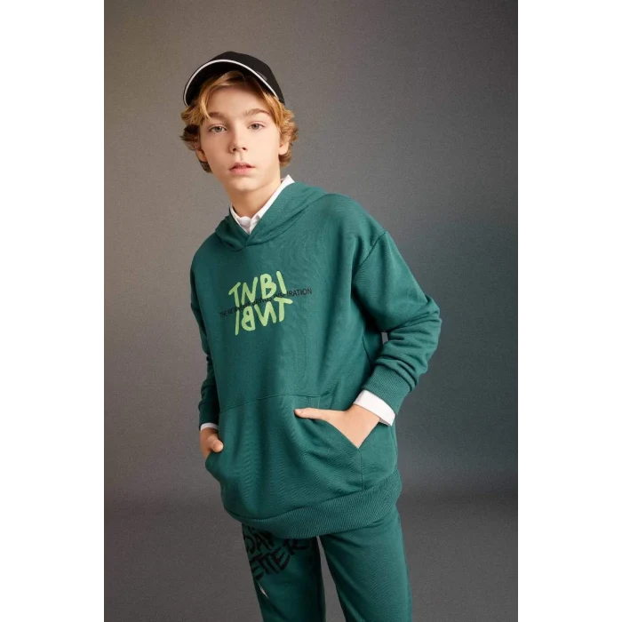 C0354 Oversize Fit Sırt Baskılı Kapüşonlu Sweatshirt