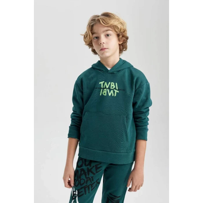 C0354 Oversize Fit Sırt Baskılı Kapüşonlu Sweatshirt