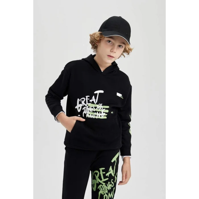 C0357 Oversize Fit Kapüşonlu Baskılı Sweatshirt