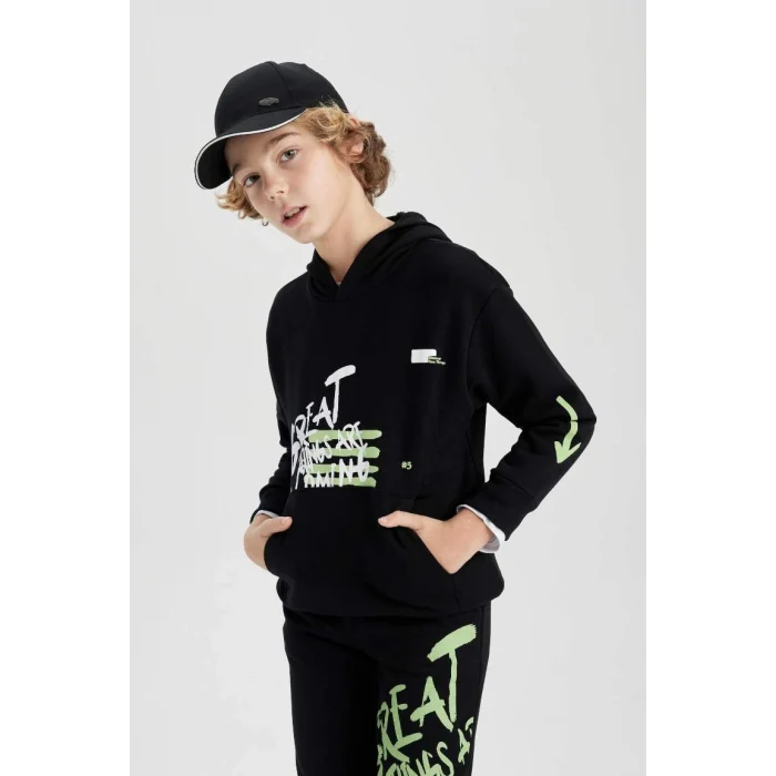 C0357 Oversize Fit Kapüşonlu Baskılı Sweatshirt