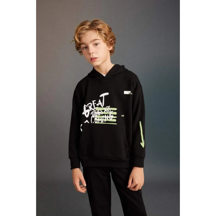 C0357 Oversize Fit Kapüşonlu Baskılı Sweatshirt