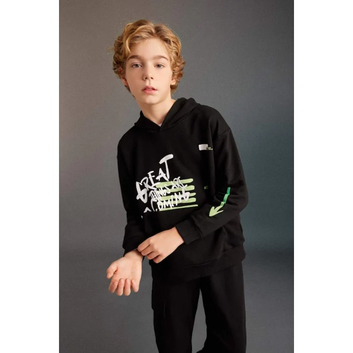 C0357 Oversize Fit Kapüşonlu Baskılı Sweatshirt