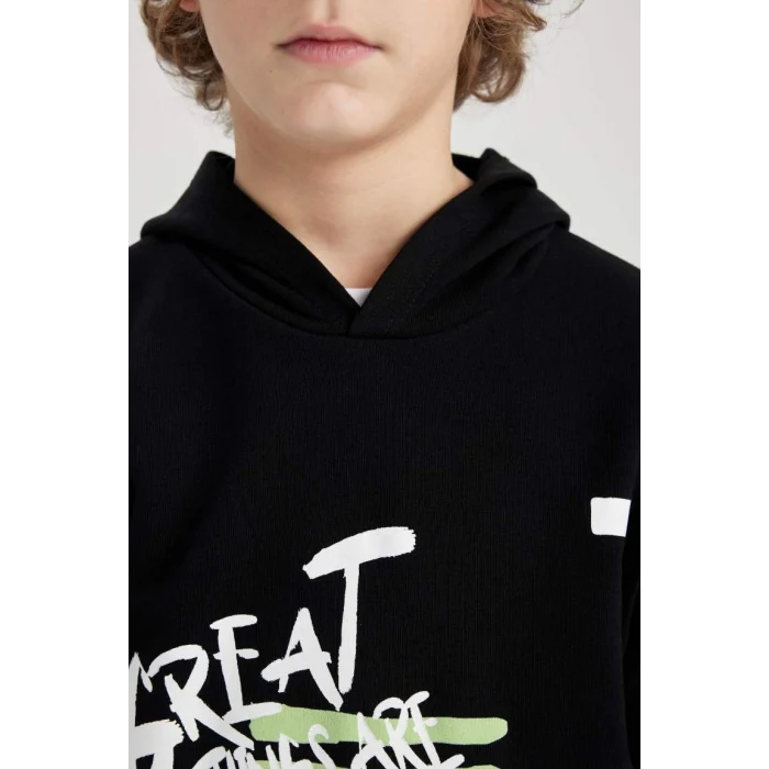 C0357 Oversize Fit Kapüşonlu Baskılı Sweatshirt