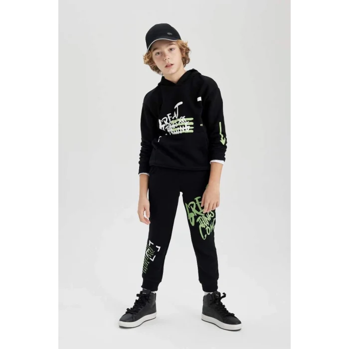 C0357 Oversize Fit Kapüşonlu Baskılı Sweatshirt