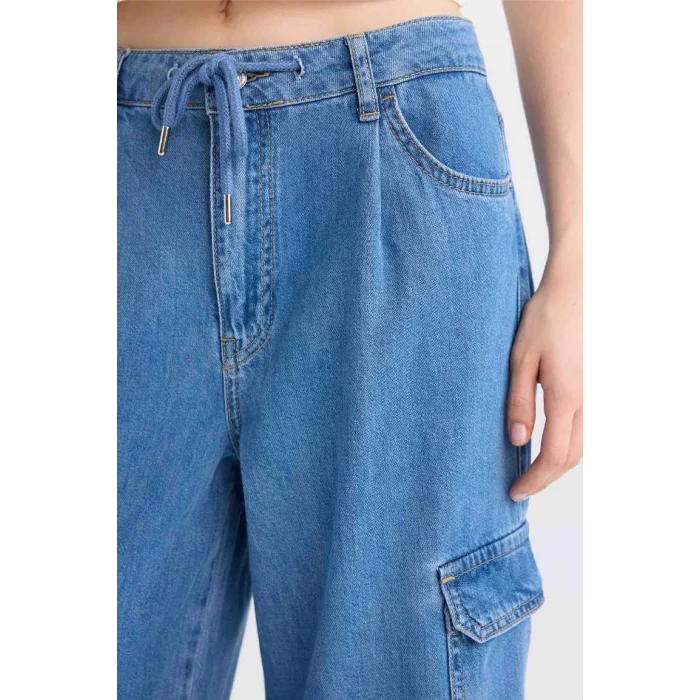 C1244 Wide Leg Kargo Yüksek Bel Uzun Yumuşak Jean Pantolon