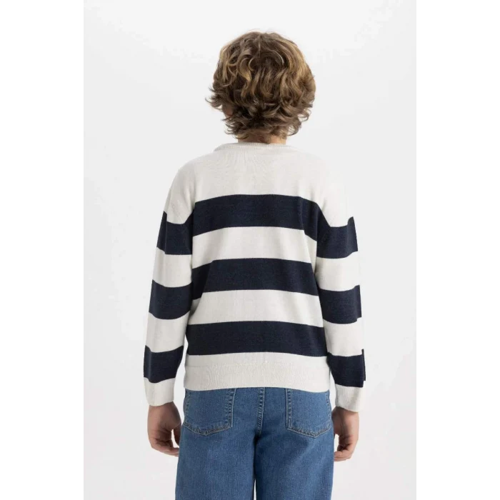 C1710 Bisiklet Yaka Çizgili Triko Kazak