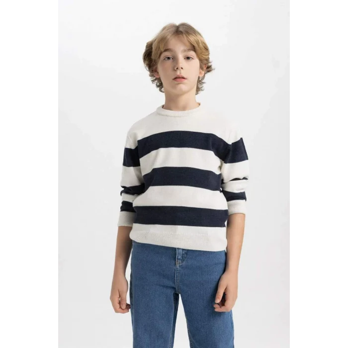 C1710 Bisiklet Yaka Çizgili Triko Kazak