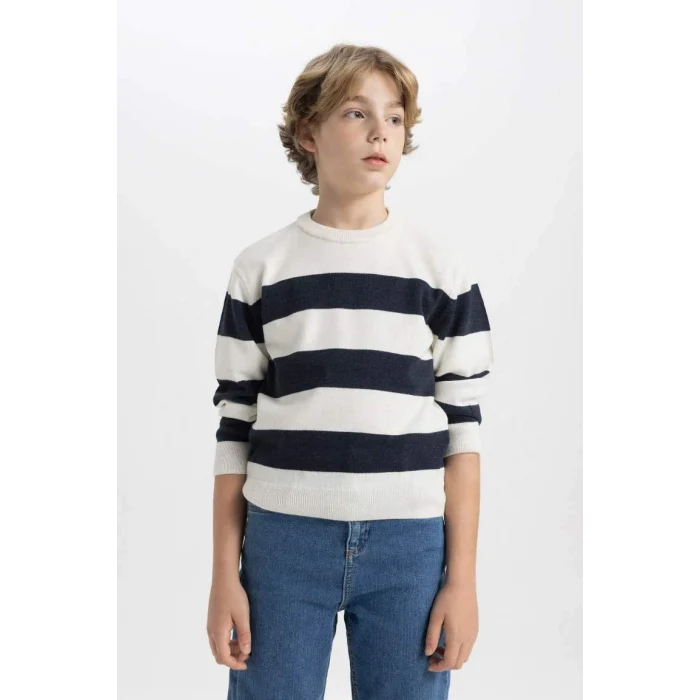 C1710 Bisiklet Yaka Çizgili Triko Kazak