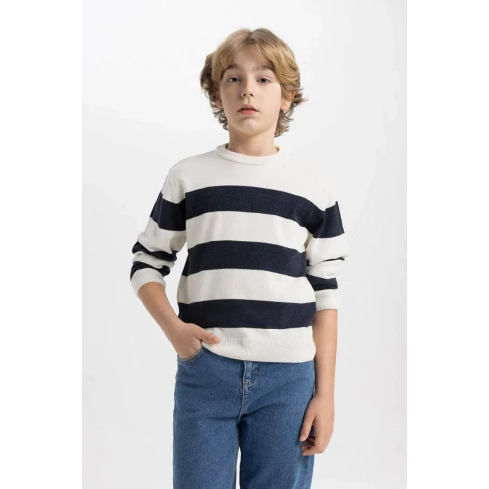 C1710 Bisiklet Yaka Çizgili Triko Kazak