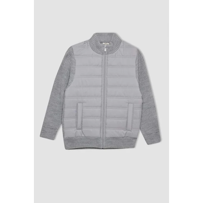 C1765 Yarım Balıkçı Yaka Fermuarlı Cepli Düz Basic Triko Ceket Hırka