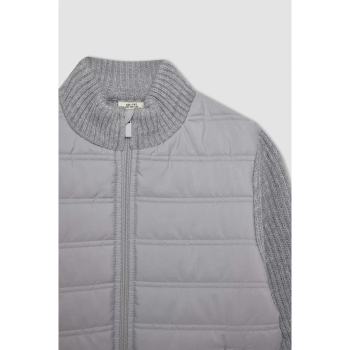 C1765 Yarım Balıkçı Yaka Fermuarlı Cepli Düz Basic Triko Ceket Hırka