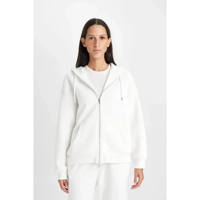 C1809 Kapüşonlu Fermuarlı Cepli Sweatshirt Hırka