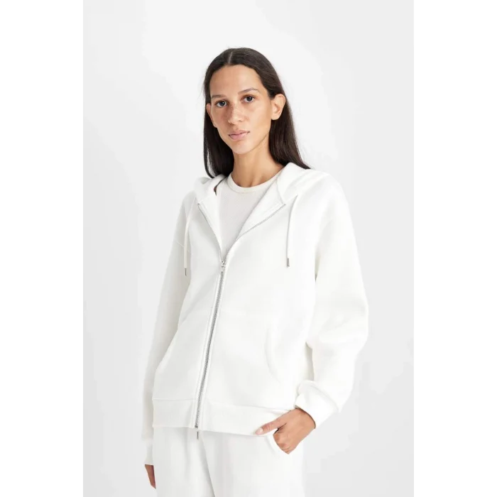 C1809 Kapüşonlu Fermuarlı Cepli Sweatshirt Hırka