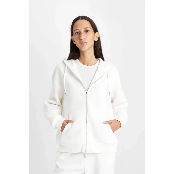 C1809 Kapüşonlu Fermuarlı Cepli Sweatshirt Hırka