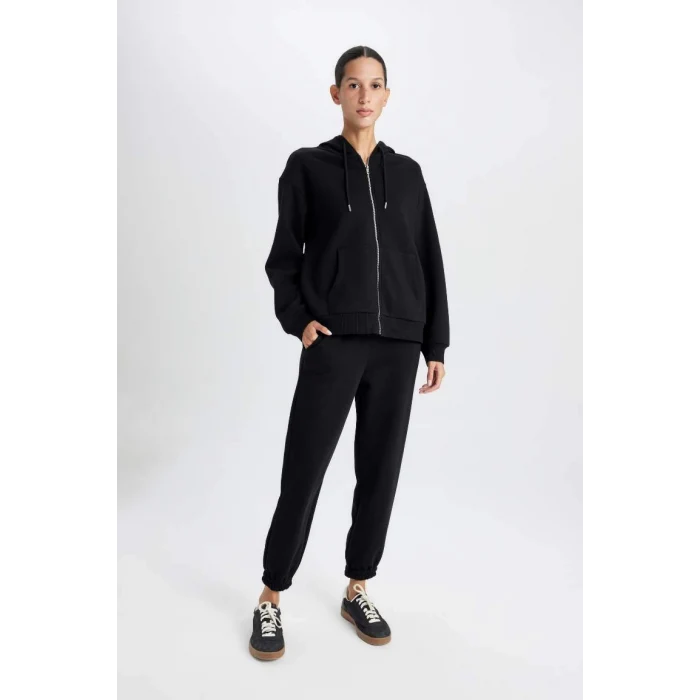 C1809 Kapüşonlu Fermuarlı Cepli Sweatshirt Hırka