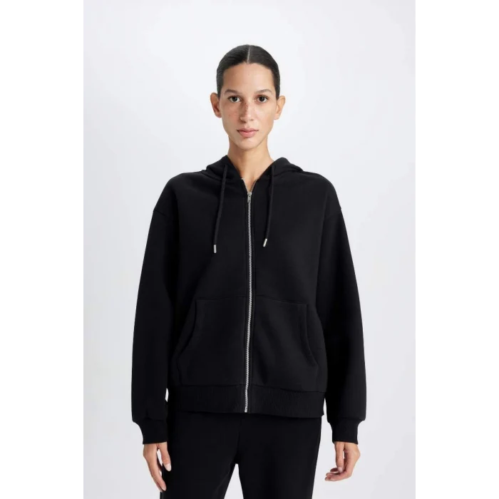 C1809 Kapüşonlu Fermuarlı Cepli Sweatshirt Hırka