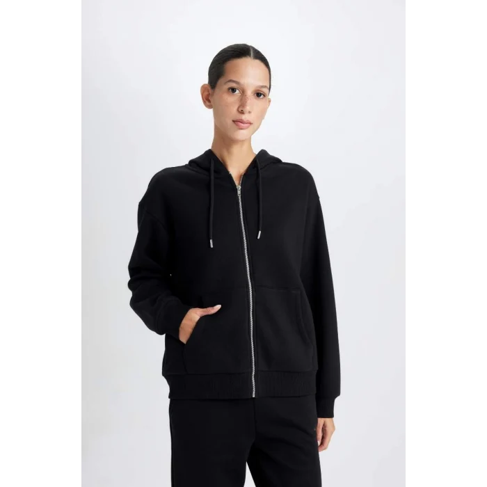 C1809 Kapüşonlu Fermuarlı Cepli Sweatshirt Hırka