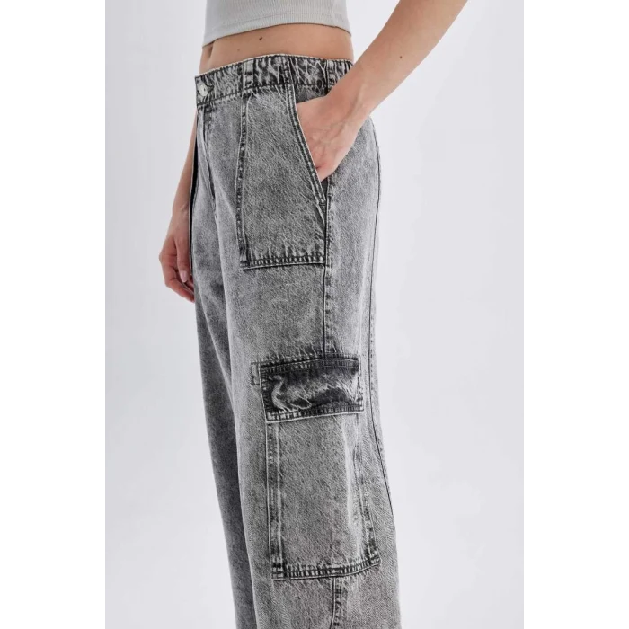 C3255 Wide Leg Yüksek Bel Jean Yıkamalı Pantolon