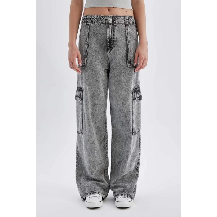 C3255 Wide Leg Yüksek Bel Jean Yıkamalı Pantolon