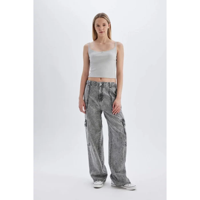 C3255 Wide Leg Yüksek Bel Jean Yıkamalı Pantolon