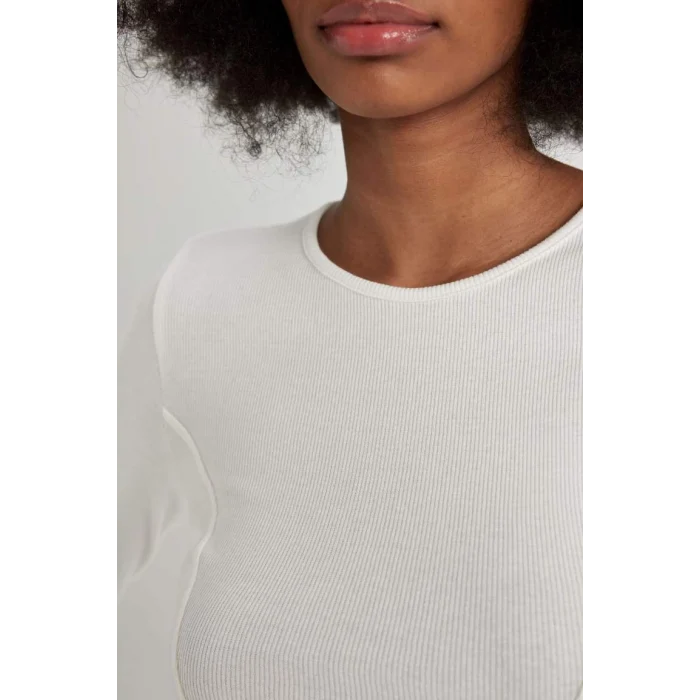 C4580 Fitted Bisiklet Yaka Fitilli Kaşkorse Crop Uzun Kollu Tişört