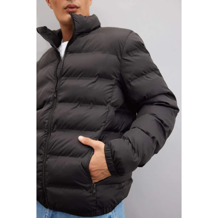 C4856 Dik Yaka Şişme Mont Fermuarlı Çift Cepli Mevsimlik Hafif