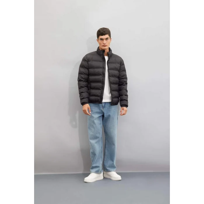 C4856 Dik Yaka Şişme Mont Fermuarlı Çift Cepli Mevsimlik Hafif