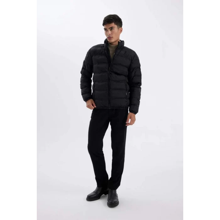 C4856 Dik Yaka Şişme Mont Fermuarlı Çift Cepli Mevsimlik Hafif